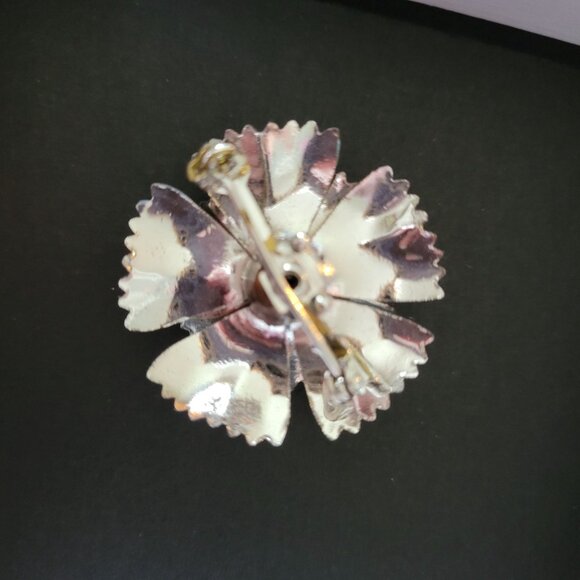 Vintage Blue Enamel Flower Brooch Pin With Rhinestone Center - Picture 2 of 3